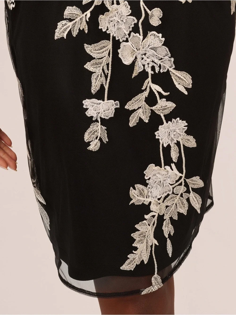 Adrianna Papell SZ 20 NWT Black Ivory Floral Embroidered Cocktail Dress GALA MOB
